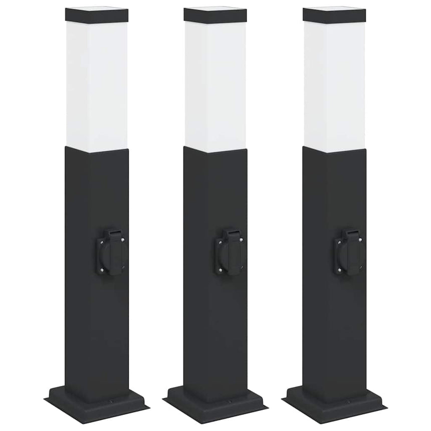 Bolderverlichting Met Stopcontact 3 Stuks 50 Cm Zwart Ip44