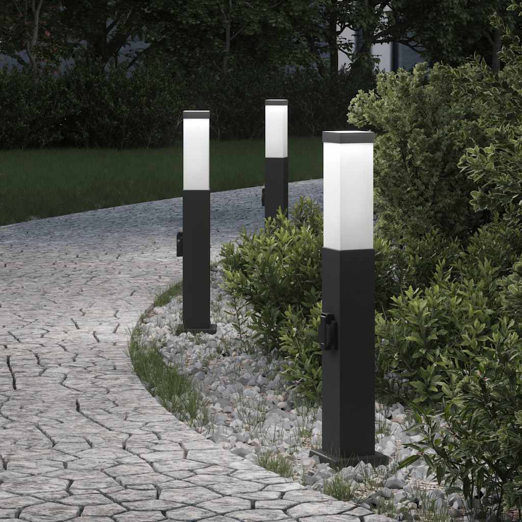 Bolderverlichting Met Stopcontact 3 Stuks 50 Cm Zwart Ip44
