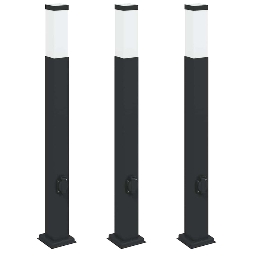 Bolderverlichting Met Stopcontact 3 Stuks 80 Cm Zwart Ip44