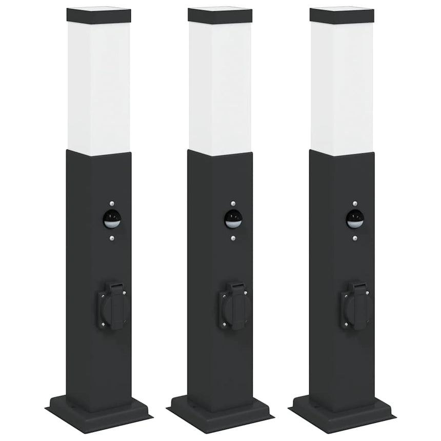 Bolderverlichting Met Sensor En Stopcontact 3 Stuks 50 Cm Zwart Ip44
