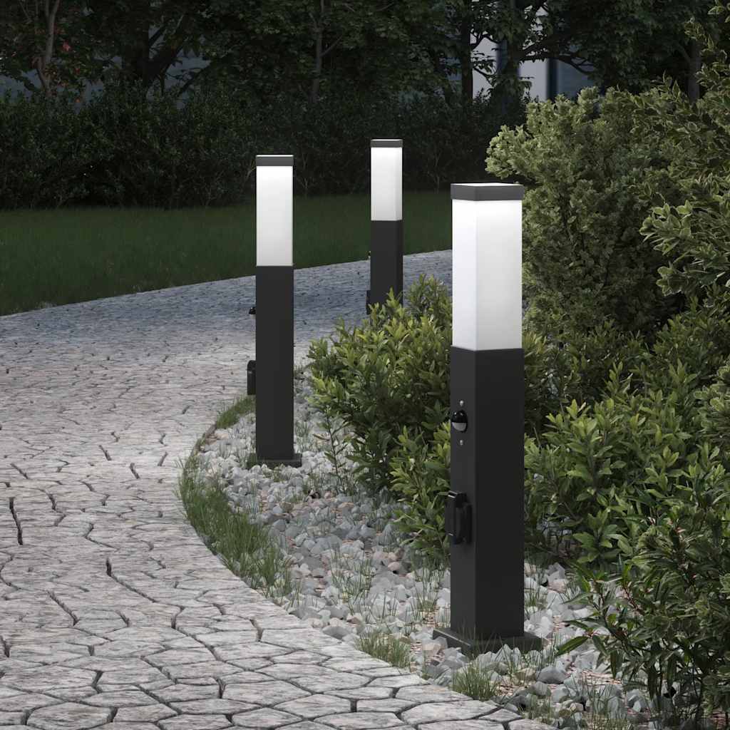 Bolderverlichting Met Sensor En Stopcontact 3 Stuks 50 Cm Zwart Ip44