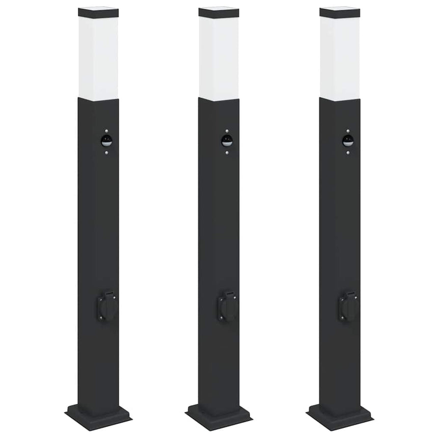 Bolderverlichting Met Sensor En Stopcontact 3 Stuks 80 Cm Zwart Ip44