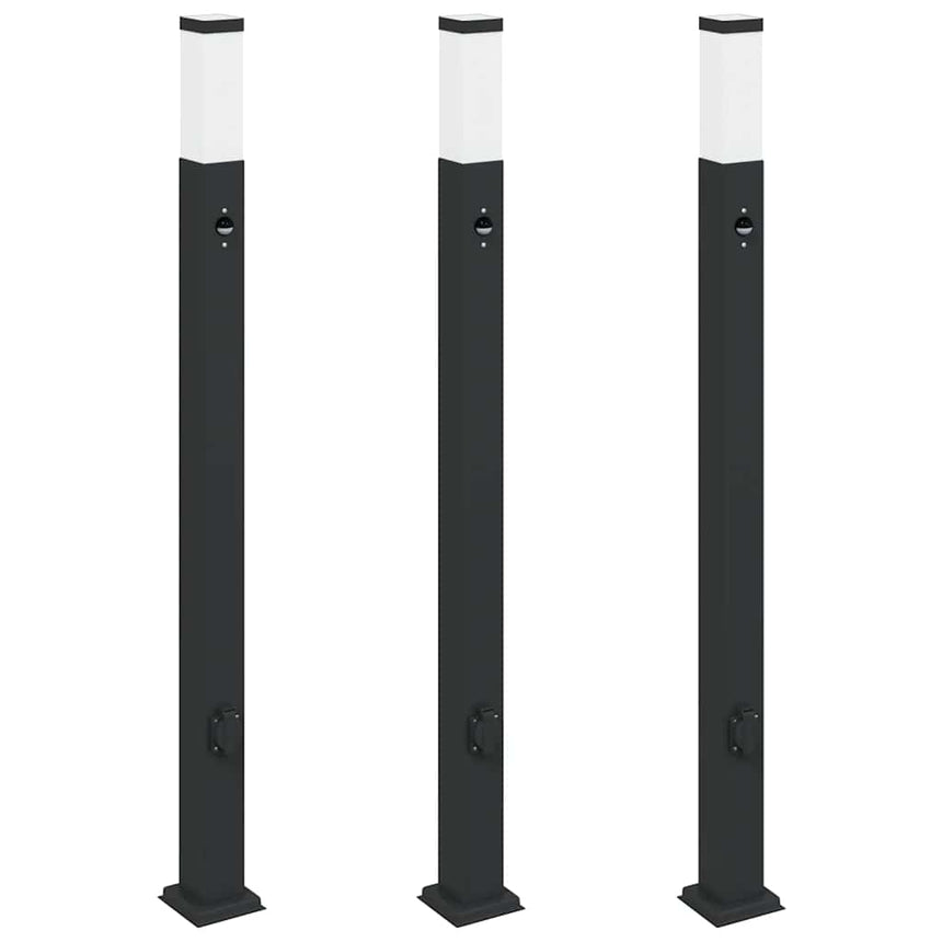 Bolderverlichting Met Sensor En Stopcontact 3 Stuks 110 Cm Zwart Ip44