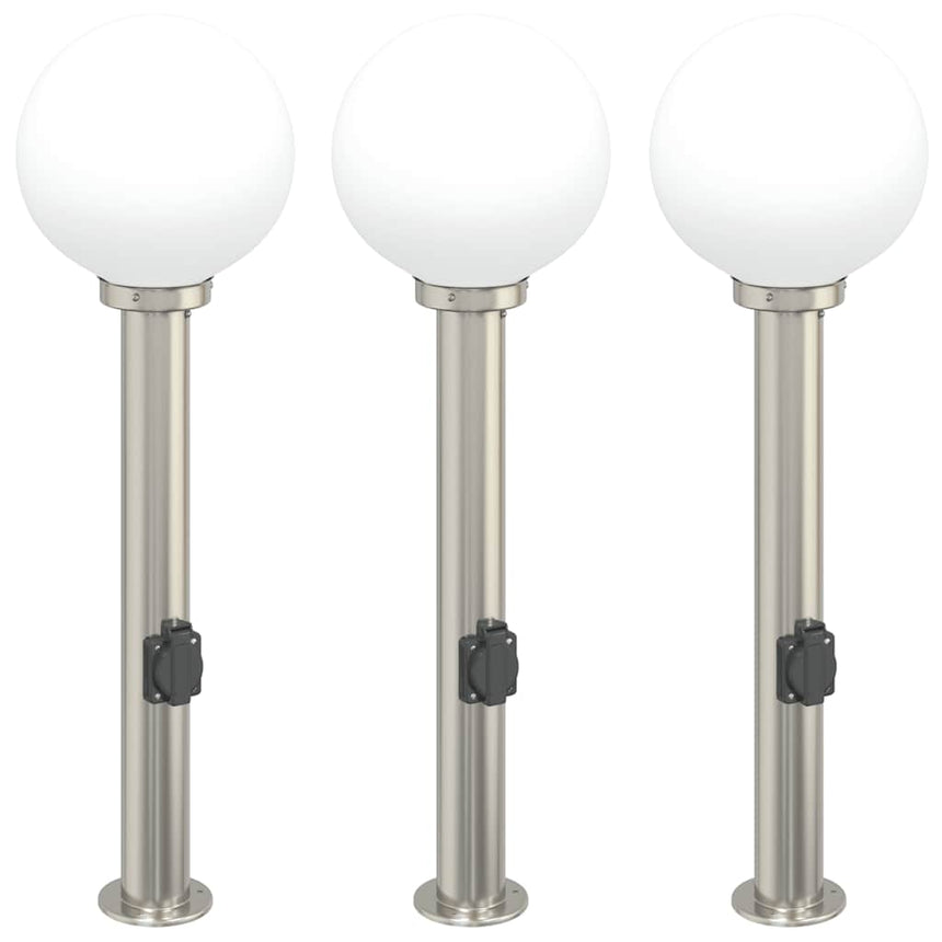Bolderverlichting Met Stopcontact 3 Stuks 80 Cm Rvs Ip44