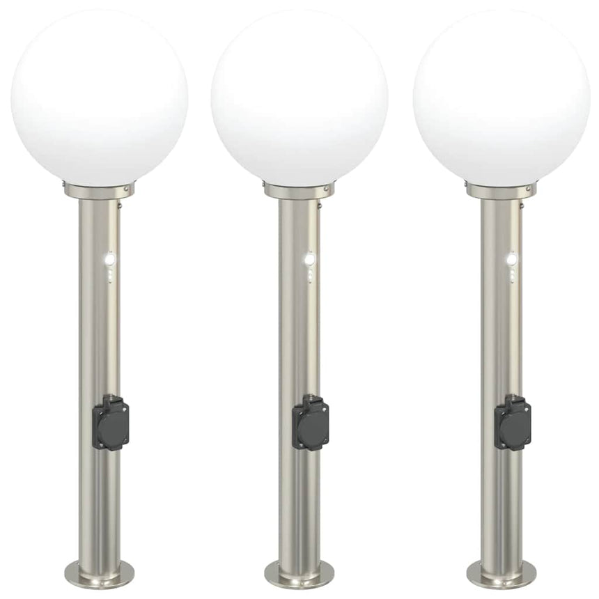 Bolderverlichting Met Sensor En Stopcontact 3 Stuks 80 Cm Roestvrij Staal Ip44