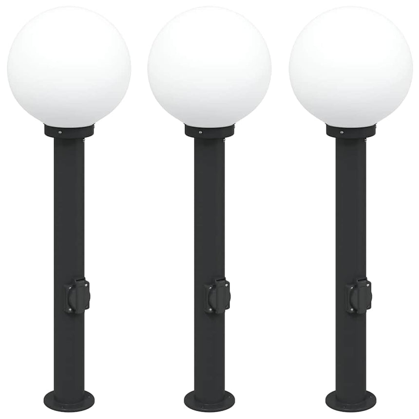 Bolderverlichting Met Stopcontact 3 Stuks 80 Cm Zwart Ip44