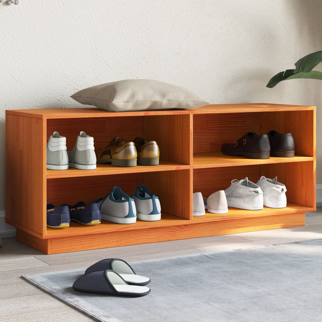 Schoenenkast 110X34X45 Cm Massief Grenenhout Wasbruin