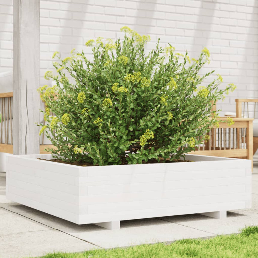 Plantenbak 90X90X26,5 Cm Massief Grenenhout Wit Naturel Geïmpregneerd