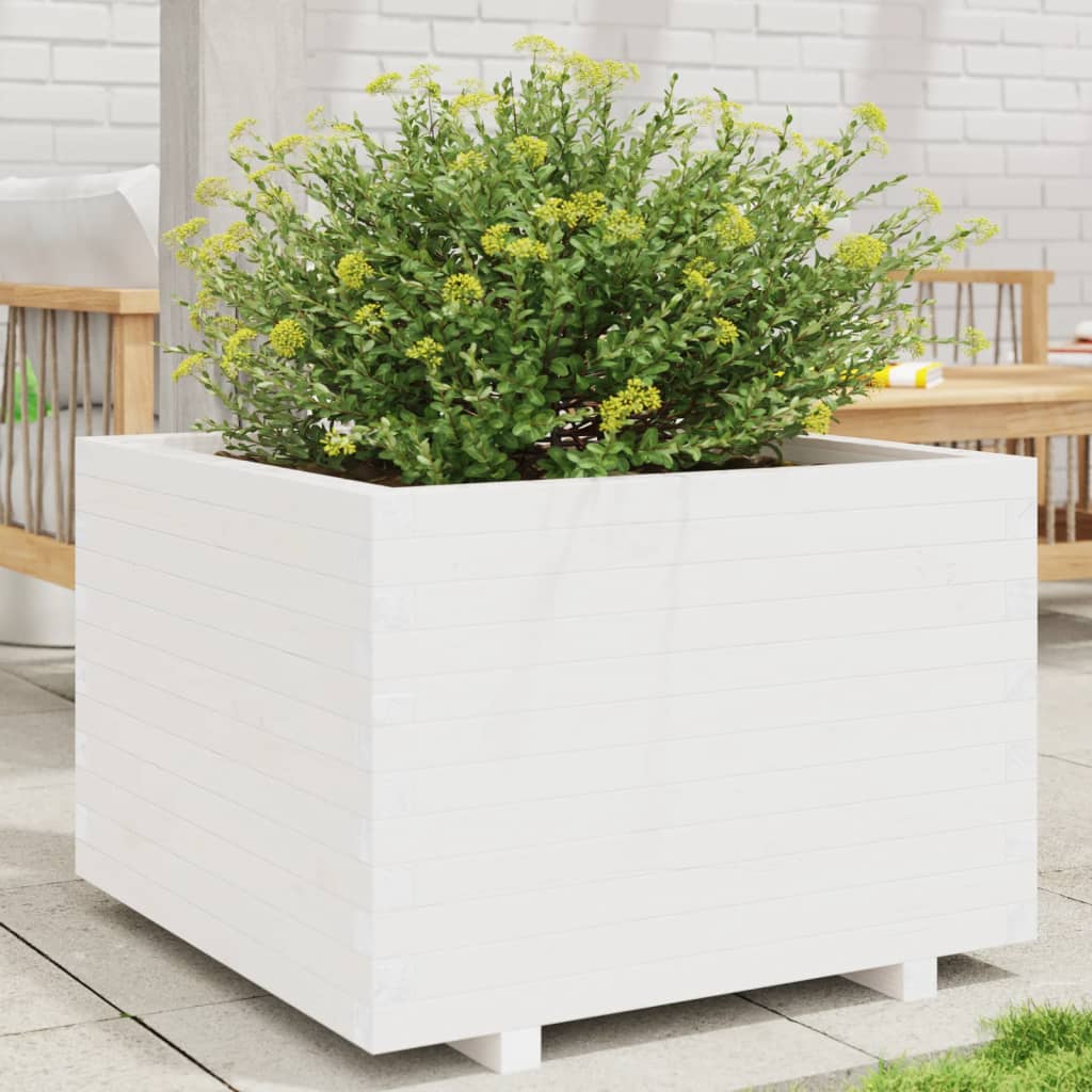 Plantenbak 70X70X49,5 Cm Massief Grenenhout Wit Wasbruin