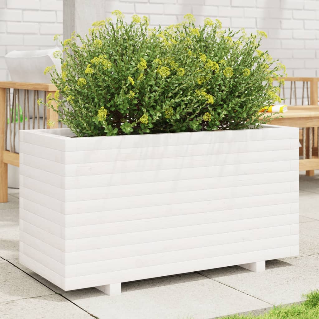 Plantenbak 90X40X49,5 Cm Massief Grenenhout Wit Natuurlijk Grenenhout