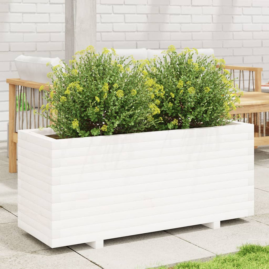 Plantenbak 110X40X49,5 Cm Massief Grenenhout Wit Wasbruin