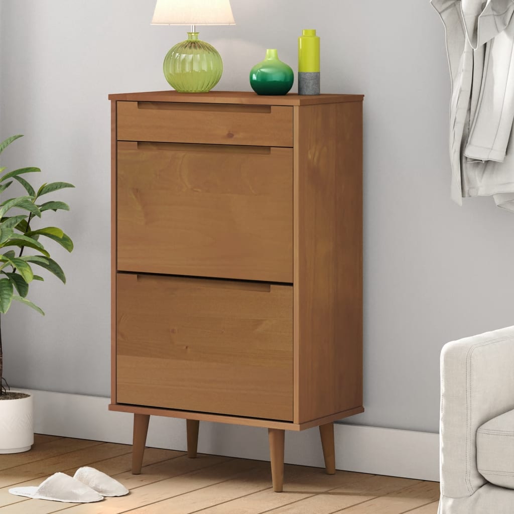 Schoenenkast Molde 59,5X35X103 Cm Massief Grenenhout Bruin
