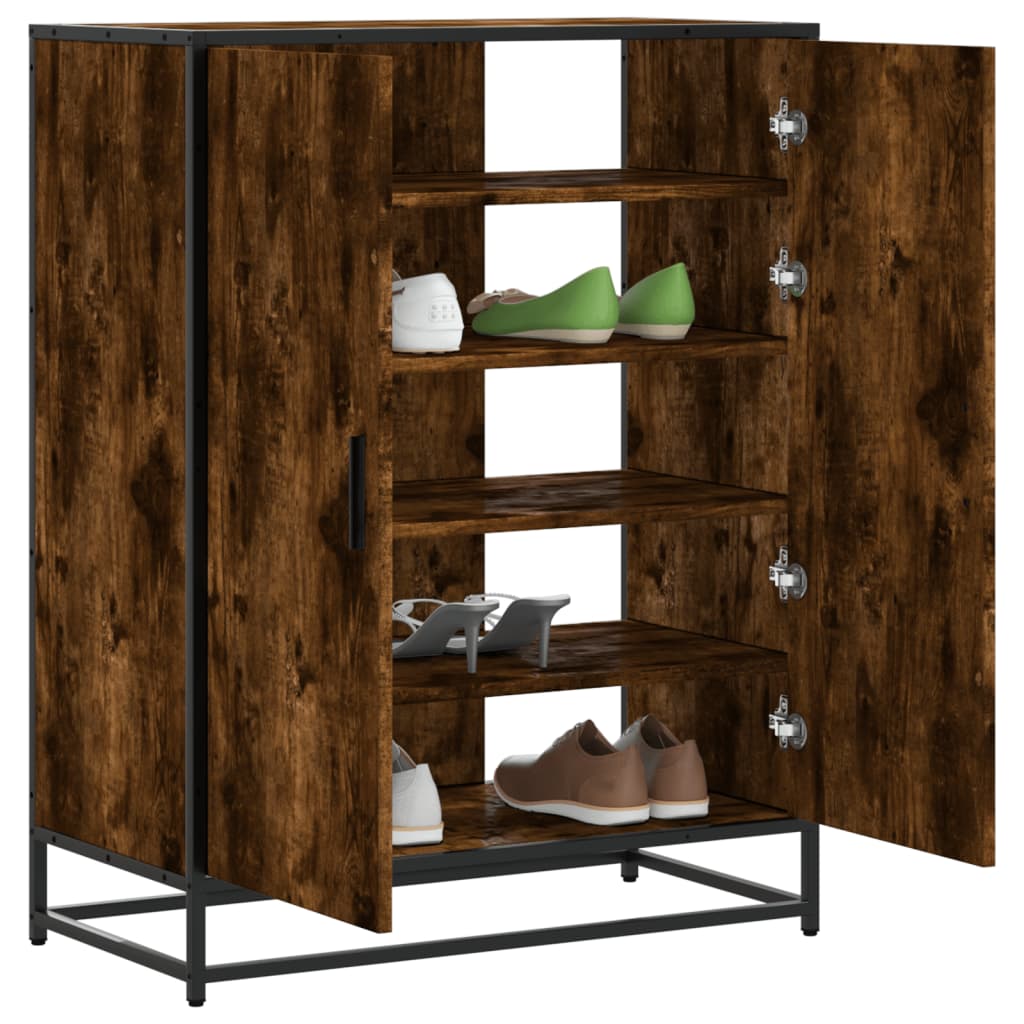 Schoenenkast 75X38X97,5 Cm Bewerkt Hout En Metaal Gerookt Eiken