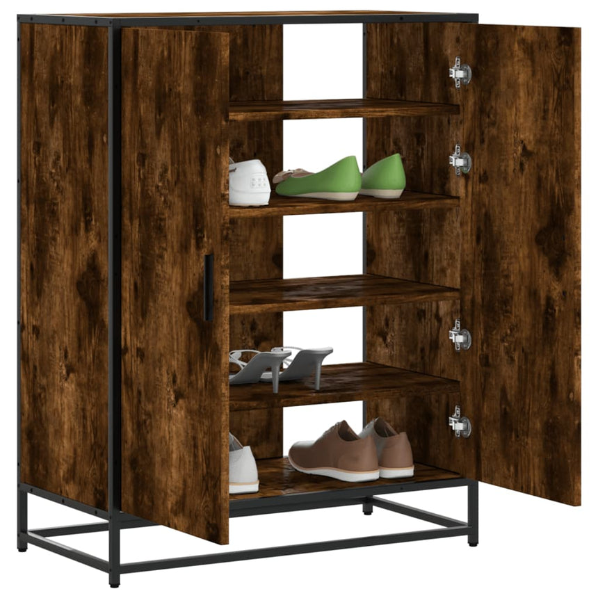 Schoenenkast 75X38X97,5 Cm Bewerkt Hout En Metaal Gerookt Eiken
