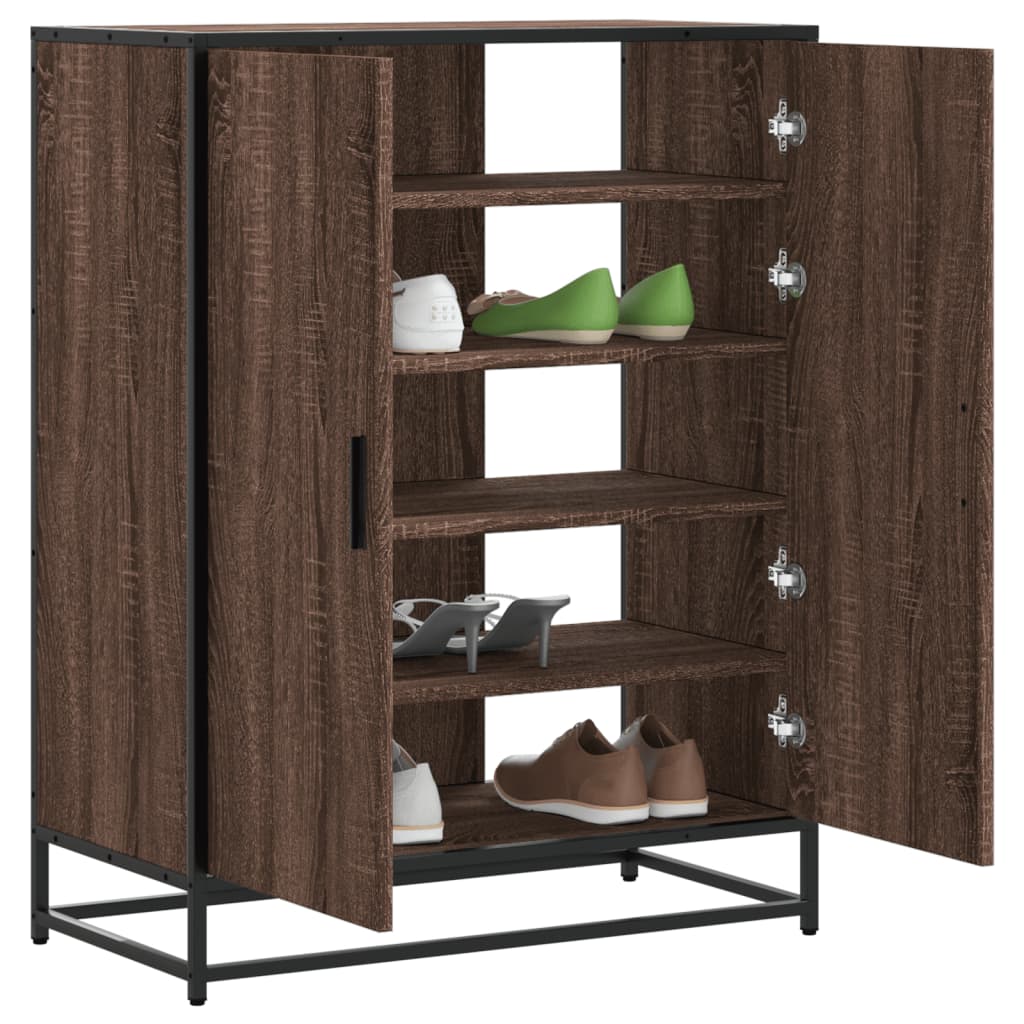 Schoenenkast 75X38X97,5 Cm Bewerkt Hout En Metaal Bruin Eiken Bruin Eikenkleur