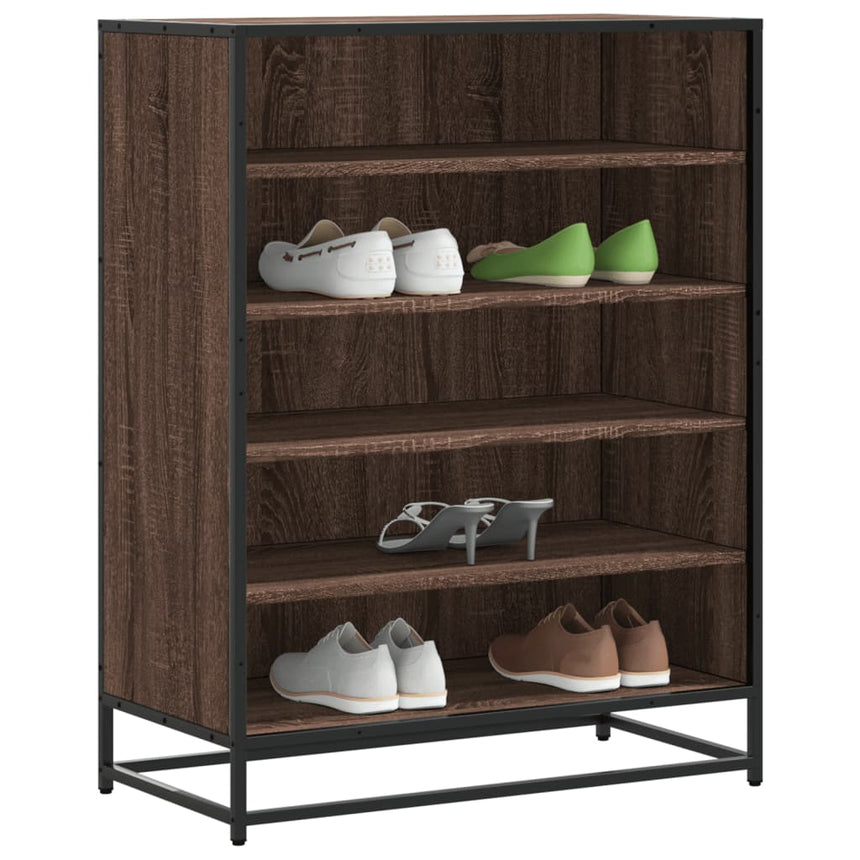 Schoenenkast 75X38X97,5 Cm Bewerkt Hout En Metaal Bruin Eiken Bruin Eikenkleur