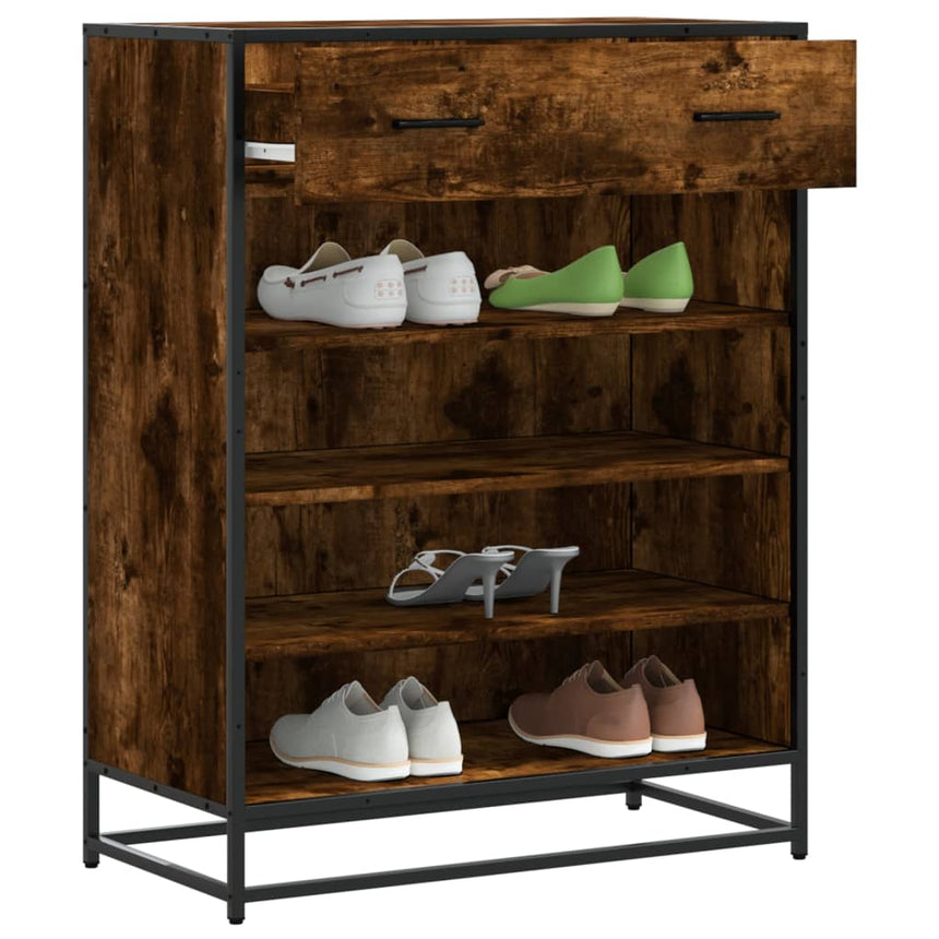 Schoenenkast 75X38X97,5 Cm Bewerkt Hout En Metaal Gerookt Eiken