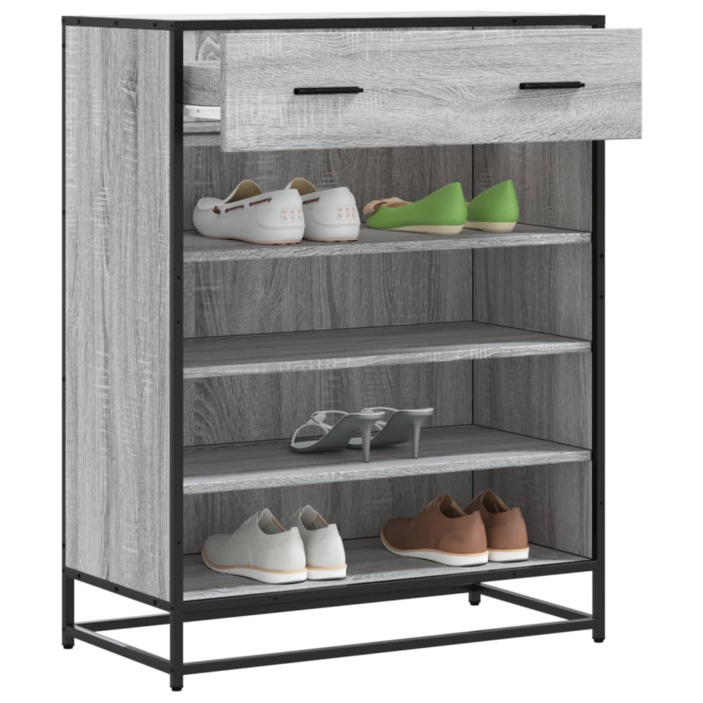 Schoenenkast 75X38X97,5 Cm Bewerkt Hout En Metaal Grijs Sonoma