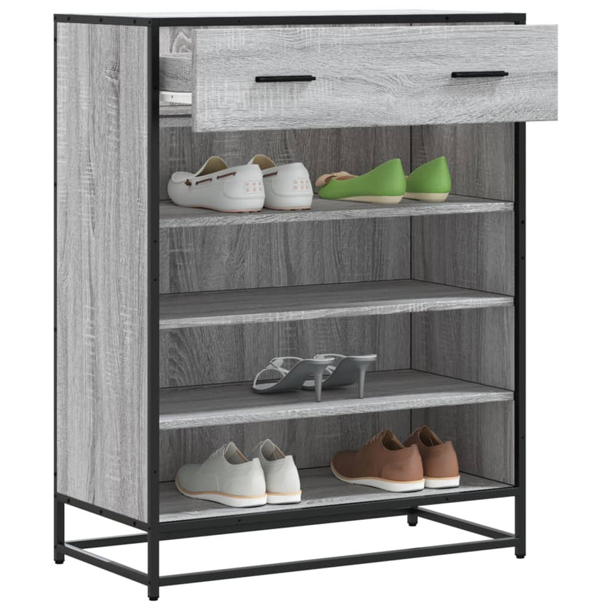 Schoenenkast 75X38X97,5 Cm Bewerkt Hout En Metaal Grijs Sonoma
