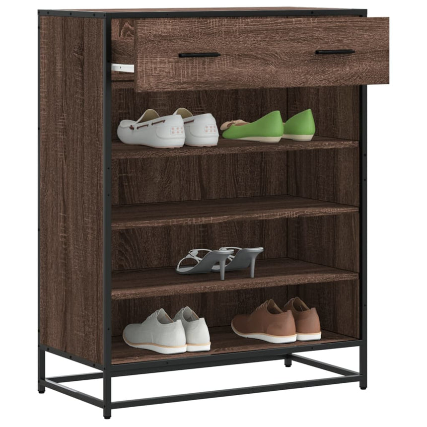 Schoenenkast 75X38X97,5 Cm Bewerkt Hout En Metaal Bruin Eiken Bruin Eikenkleur