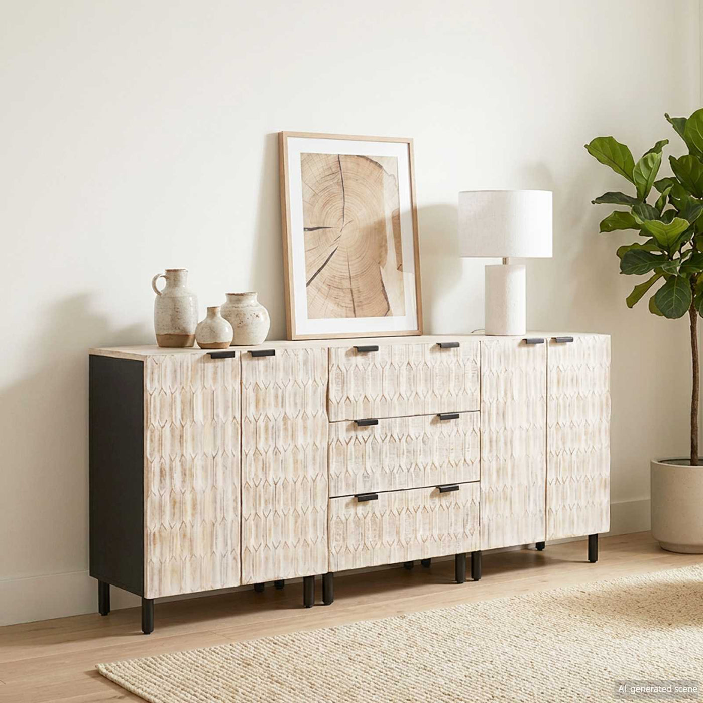 vidaXL Buffet 3 pcs Finition Lavage Blanc 180 x 33 x 75 cm