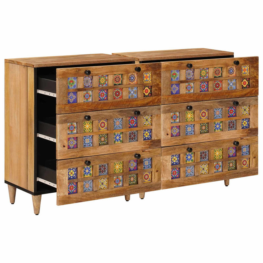 vidaXL Buffet 2 pcs Naturel 60 x 33 x 75 cm Bois de mangue massif