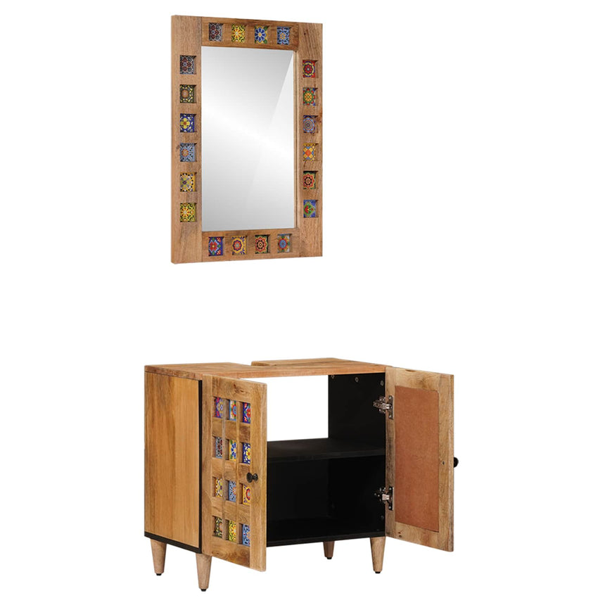 vidaXL Ensemble de mobilier de salle de bain avec porte 2 pcs Naturel