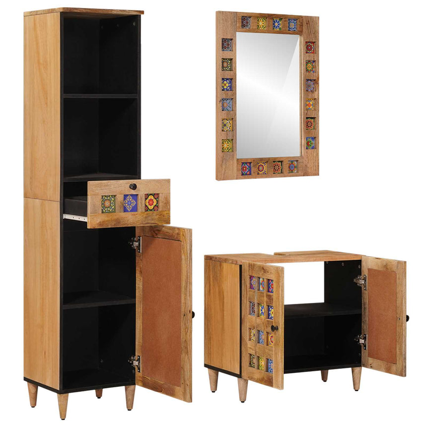 vidaXL Ensemble de mobilier de salle de bain avec tiroir 3 pcs Naturel