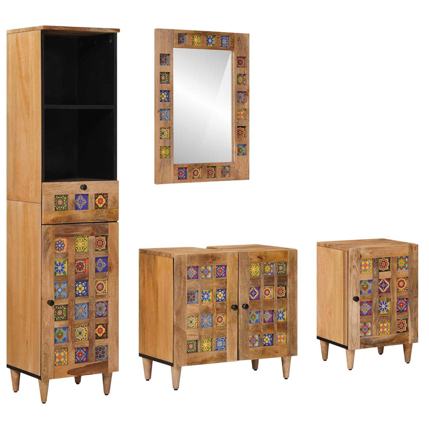 vidaXL Ensemble de mobilier de salle de bain avec tiroir 4 pcs Naturel
