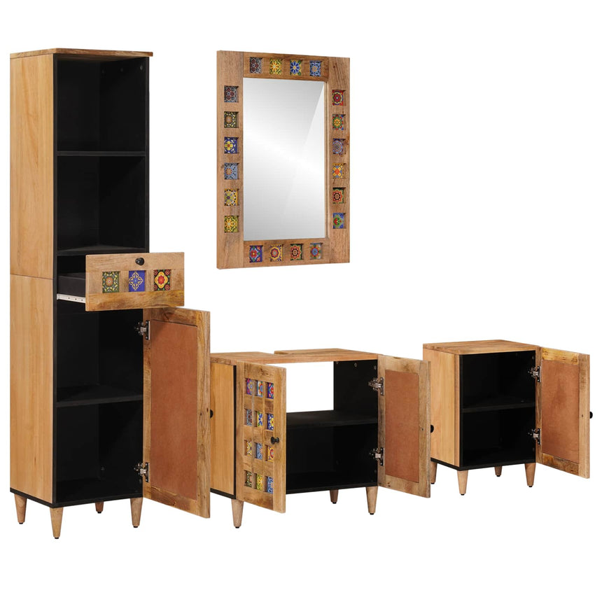 vidaXL Ensemble de mobilier de salle de bain avec tiroir 4 pcs Naturel
