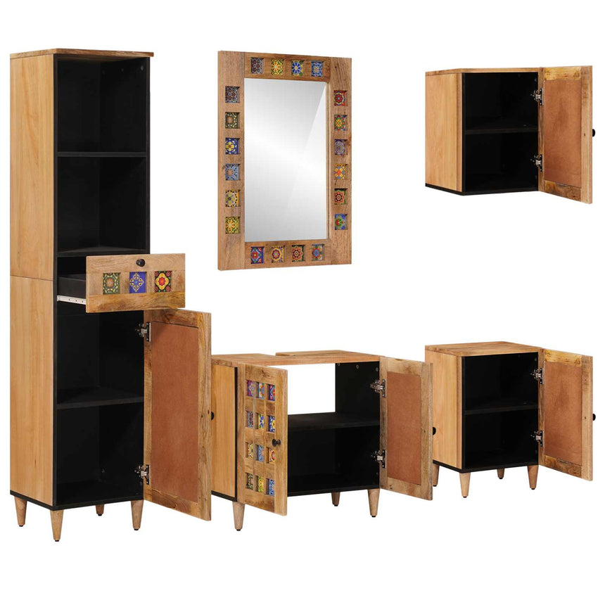 vidaXL Ensemble de mobilier de salle de bain avec tiroir 5 pcs Naturel