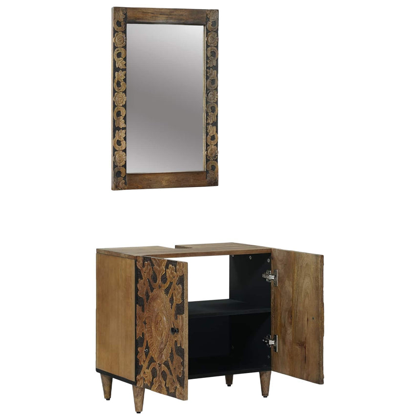 vidaXL Ensemble de mobilier de salle de bain avec porte 2 pcs Marron
