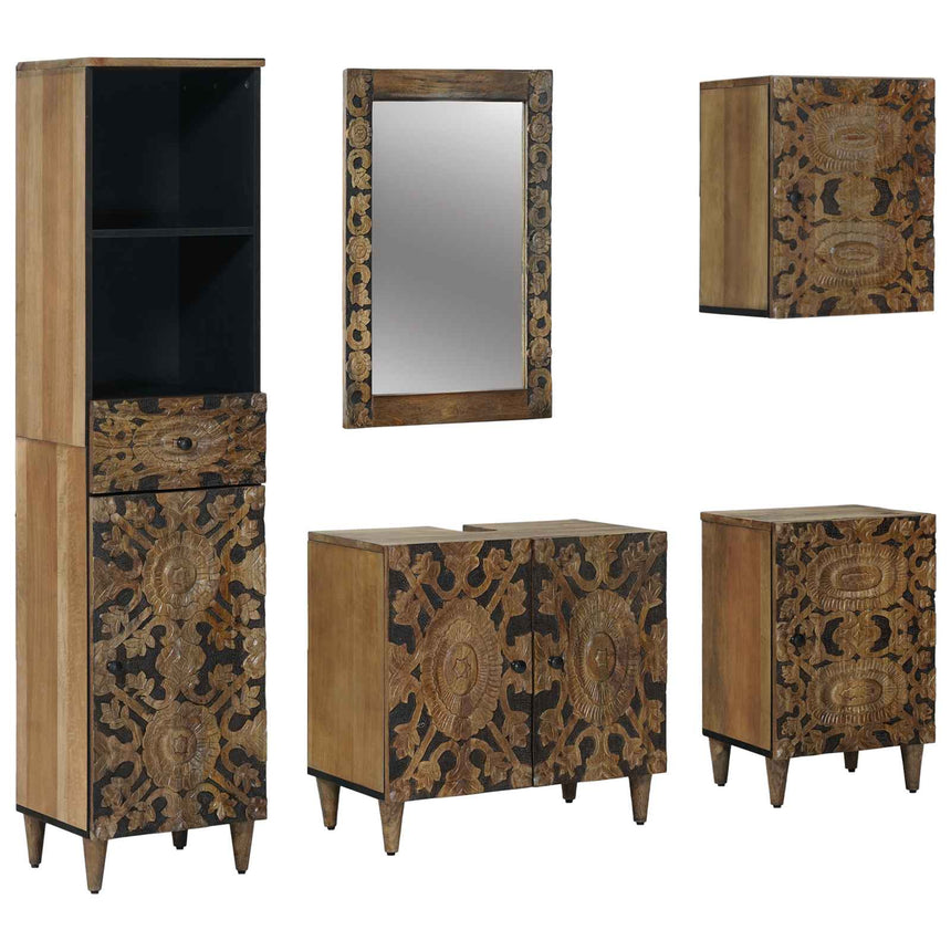vidaXL Ensemble de mobilier de salle de bain avec tiroir 5 pcs Marron