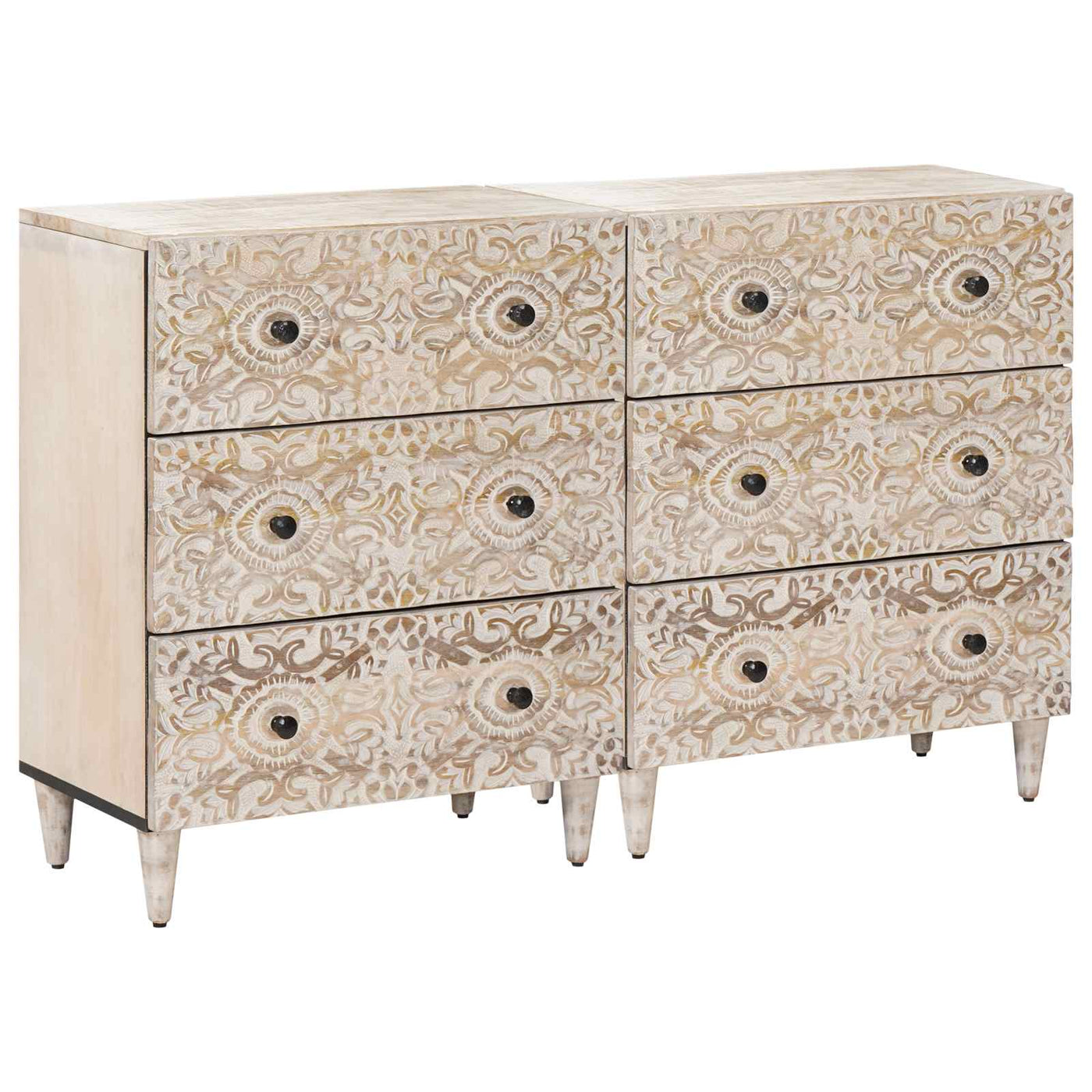 vidaXL Buffet 2 pcs Blanc 60 x 33,5 x 75 cm Bois de mangue massif