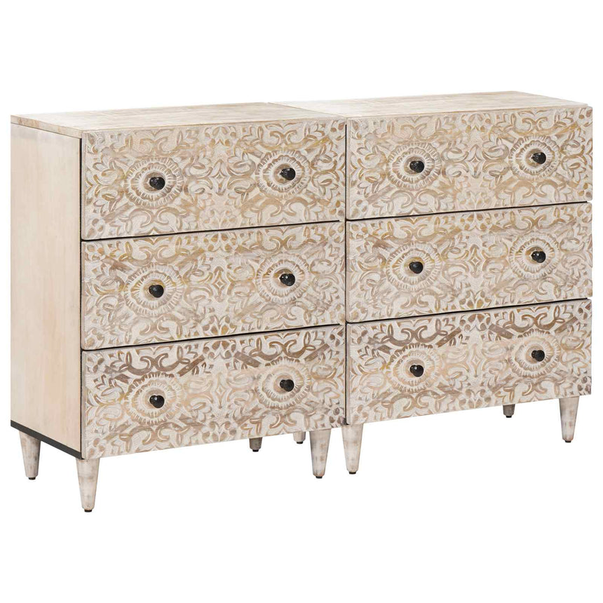 vidaXL Buffet 2 pcs Blanc 60 x 33,5 x 75 cm Bois de mangue massif