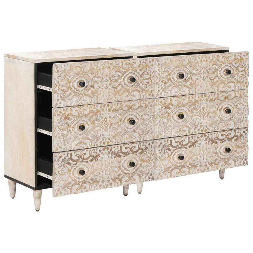 vidaXL Buffet 2 pcs Blanc 60 x 33,5 x 75 cm Bois de mangue massif