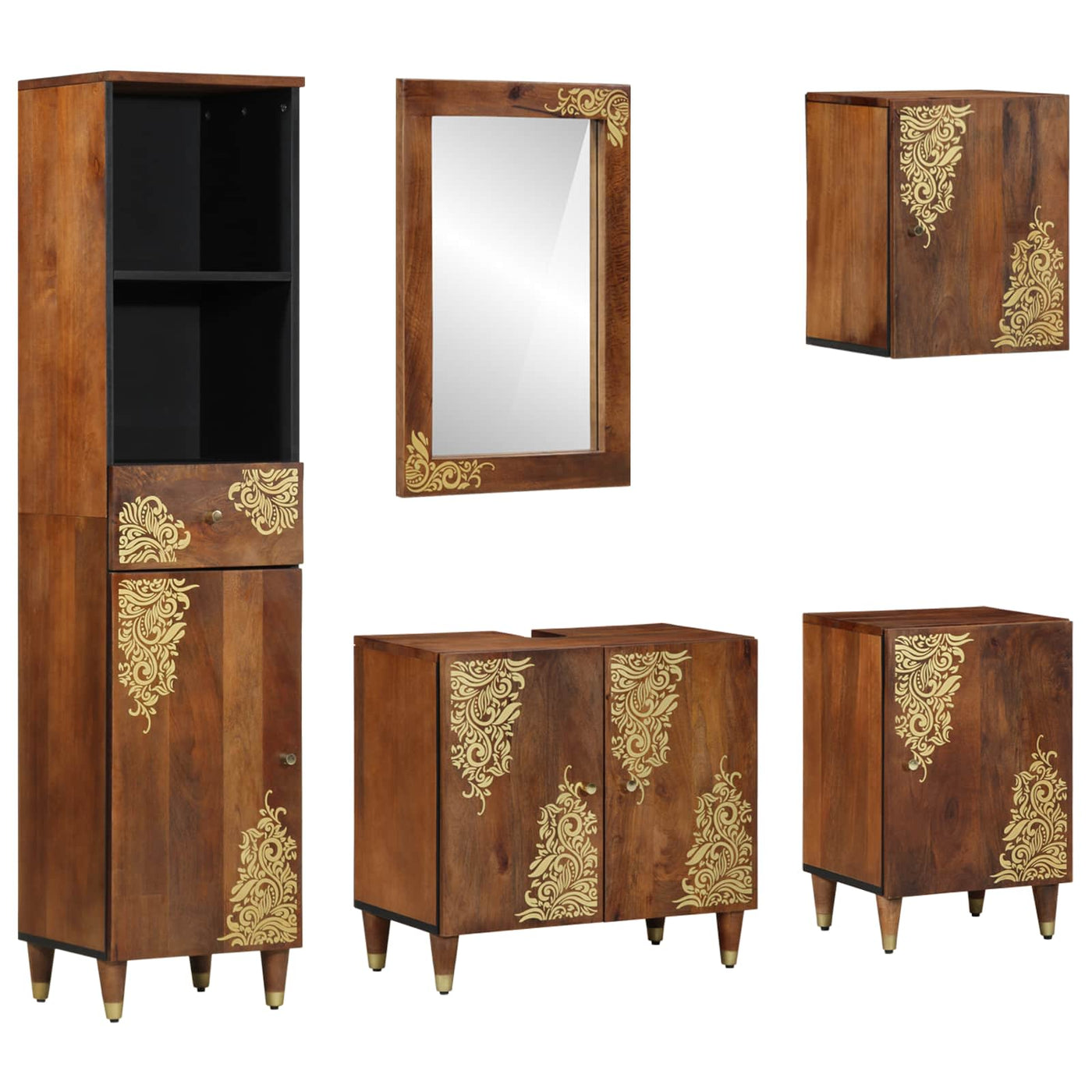 vidaXL Ensemble de Meubles de Salle de Bain 5 pcs Marron miel
