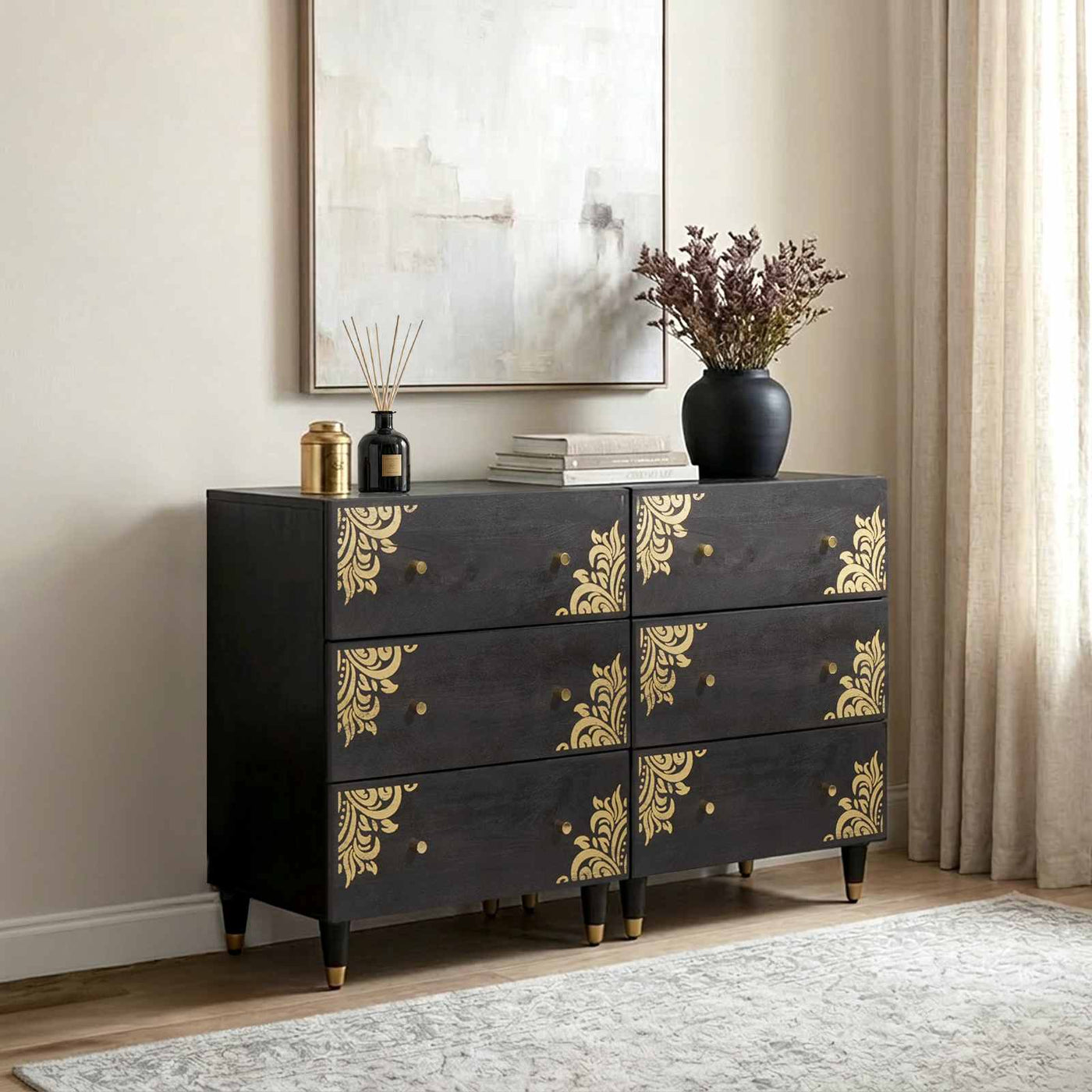 vidaXL Buffet 2 pcs Noir 60 x 33 x 75 cm Bois de mangue massif