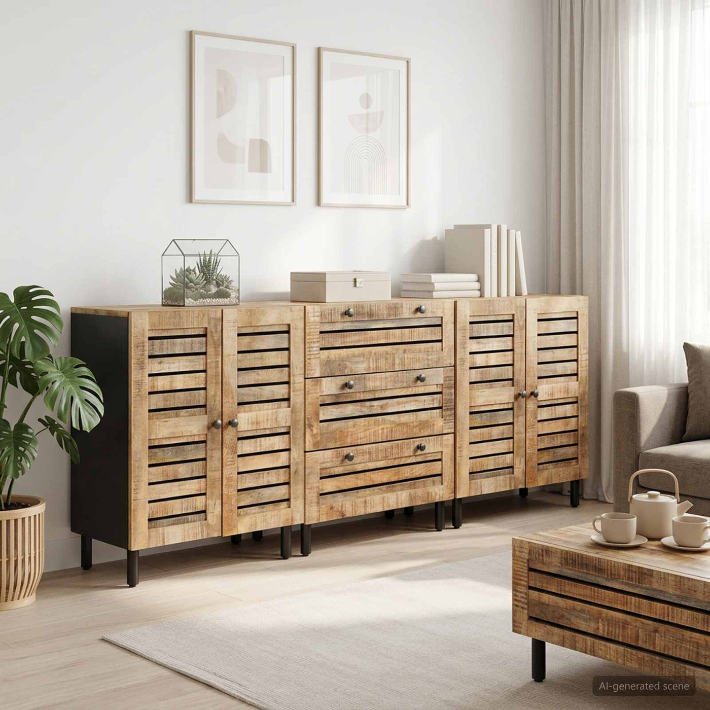 vidaXL Armoires de rangement 3 pc 180 x 33 x 75 cm Naturel