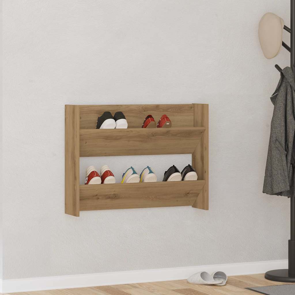 Wandschoenenkast Bewerkt Hout Artisanaal Eikenkleur Artisanaal Eikenkleurig