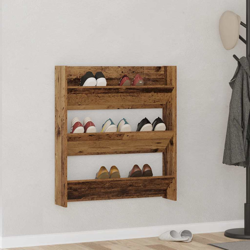 Wandschoenenkast Bewerkt Hout Kleurig Oud Hout