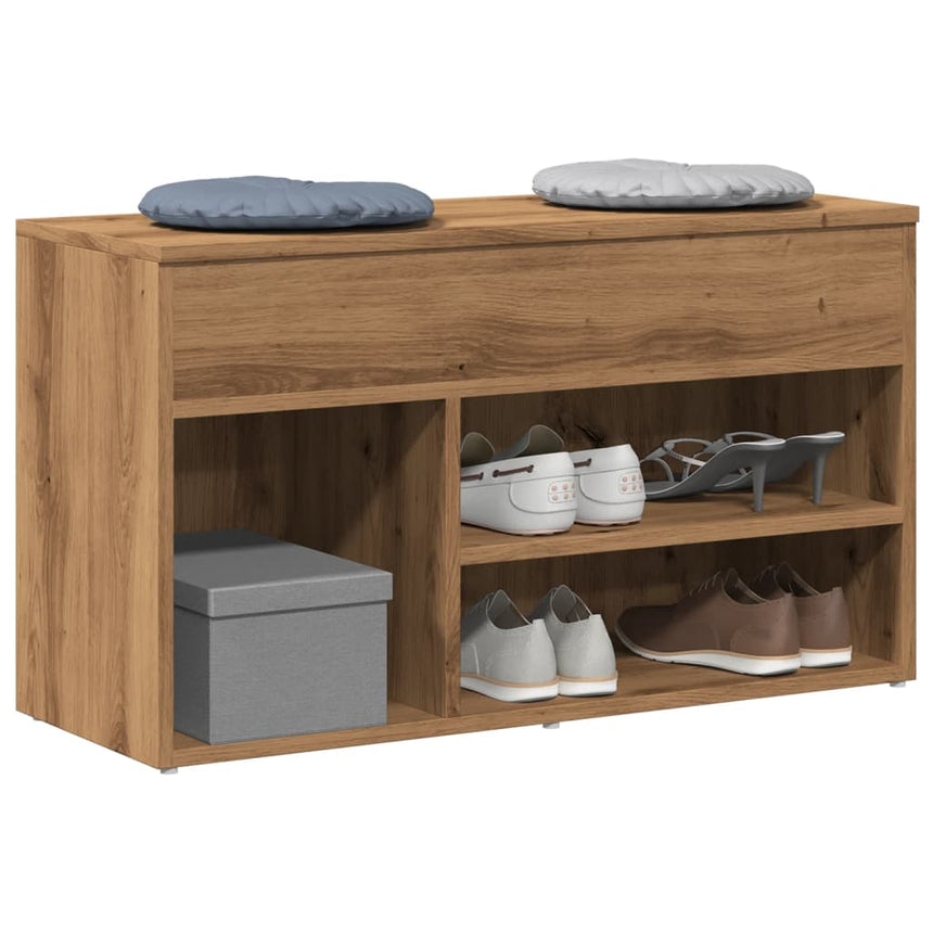 Schoenenbankje Bewerkt Hout Artisanaal Eikenkleur Artisanaal Eikenkleurig