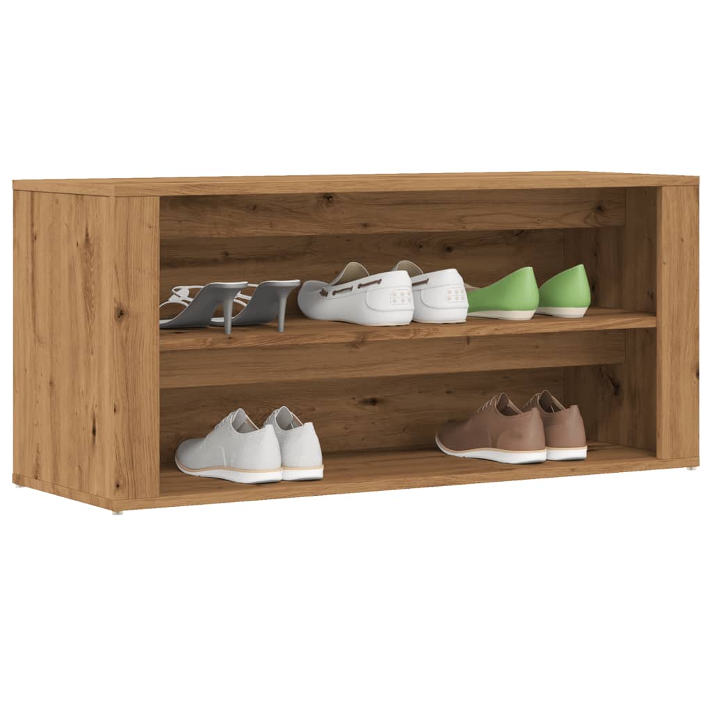 Schoenenbankje 100X35X45 Cm Bewerkt Hout Artisanaal Eikenkleur Artisanaal Eikenkleurig