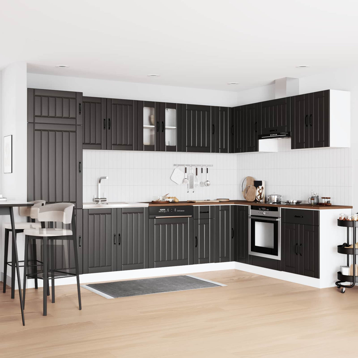 vidaXL Meuble sous évier avec porte Lucca 2 pcs Noir Bois d'ingénierie