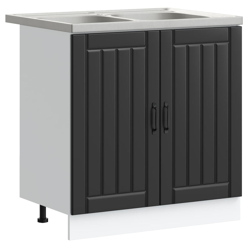vidaXL Meuble sous évier avec porte Lucca 2 pcs Noir Bois d'ingénierie