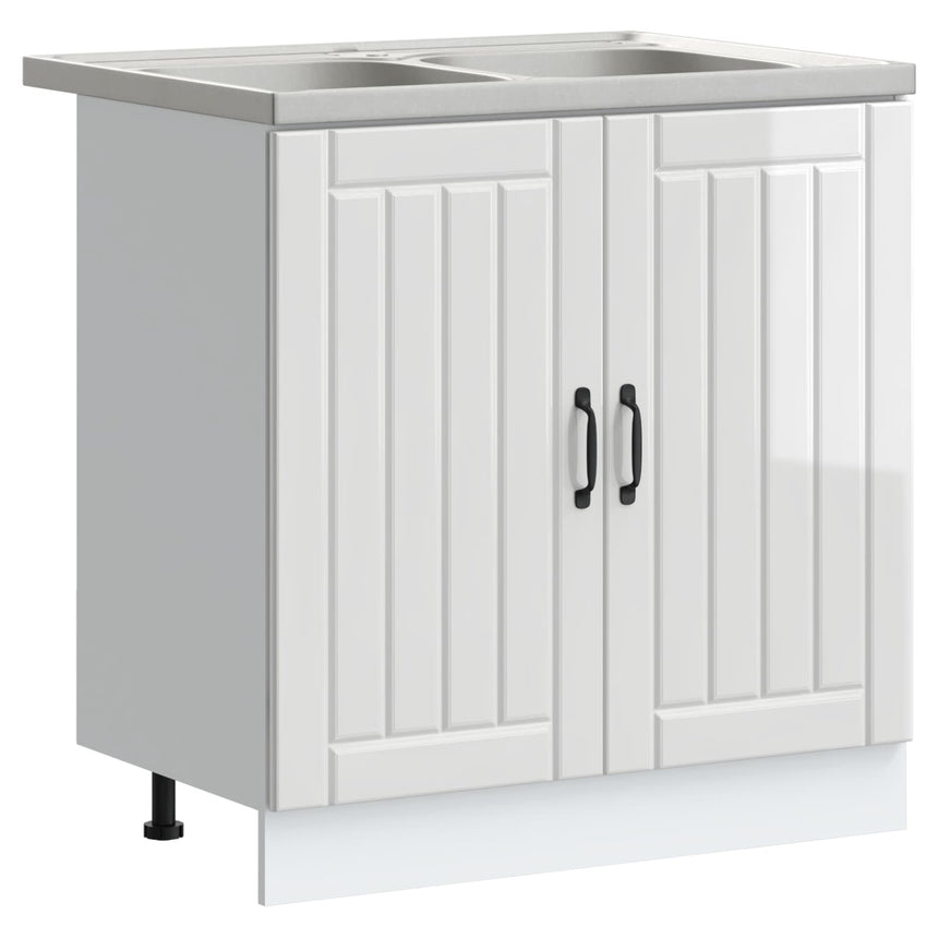 vidaXL Meuble sous évier Lucca 2 pcs Blanc brillant Bois d'ingénierie