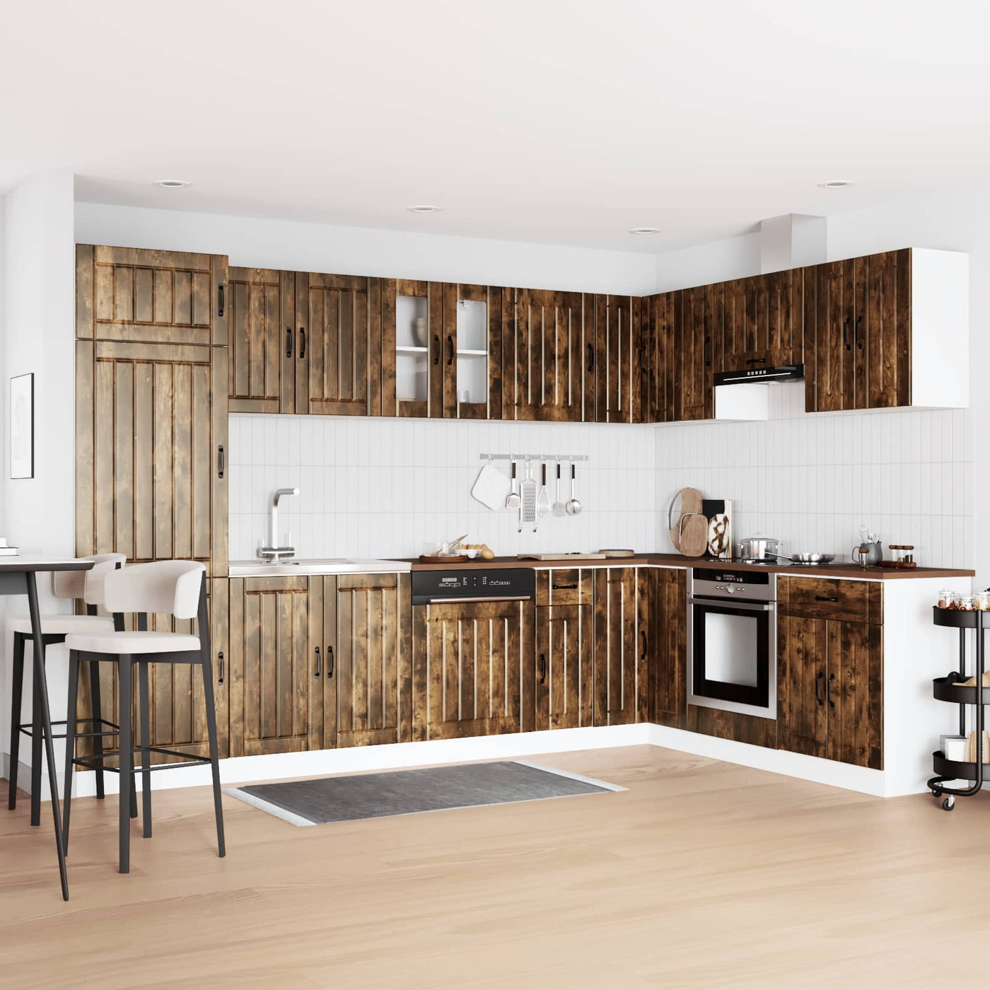 vidaXL Meuble sous évier Lucca 2 pcs Chêne fumé Bois d'ingénierie