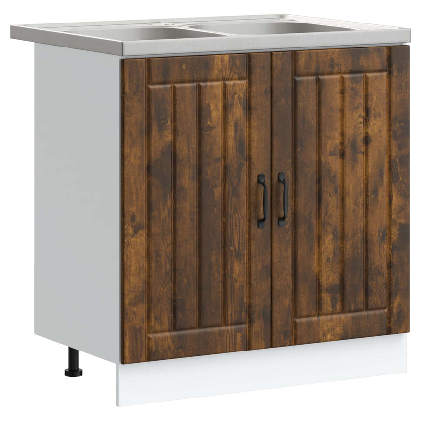 vidaXL Meuble sous évier Lucca 2 pcs Chêne fumé Bois d'ingénierie
