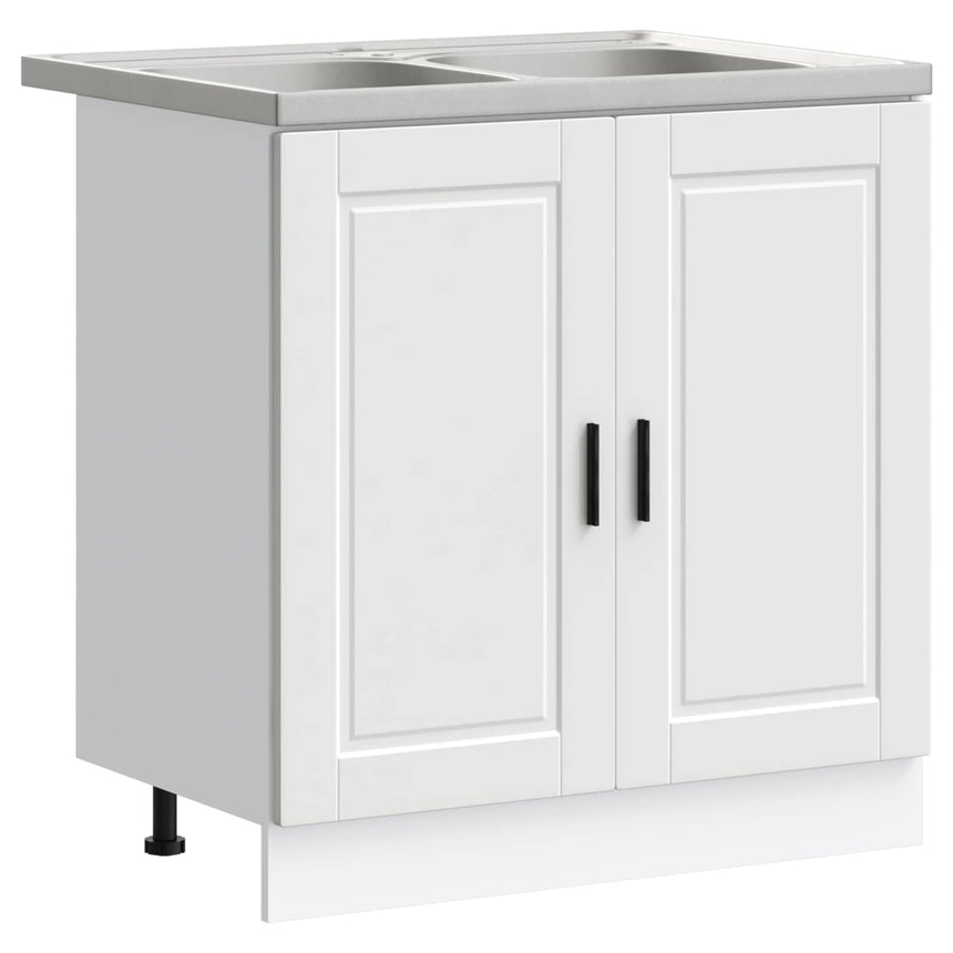 vidaXL Meuble sous évier Porto 2 pcs Blanc Bois d'ingénierie