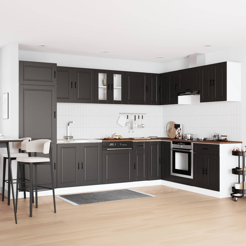vidaXL Meuble sous évier avec porte Porto 2 pcs Noir Bois d'ingénierie